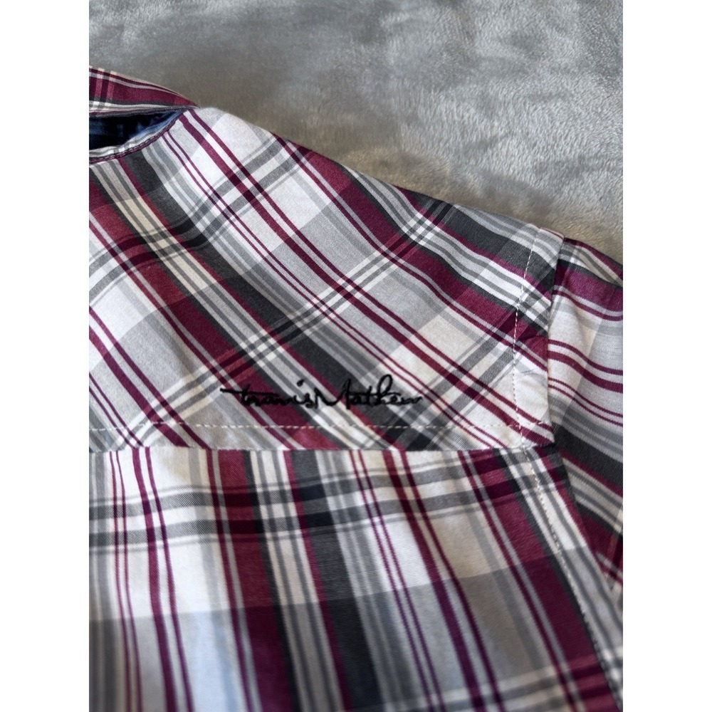 Travis Mathew Button-Up Shirt Large Multicolor Red White Gray-Blue Excellent - Picture 3 of 16